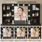 Lacoo Vanity Desk with Mirror and LED Lights, Makeup Vanity with 7 Drawers & 4 Shelves, Vanity Table with Power Outlet for Bedroom Dressing Room, White