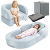 Toddler Travel Bed 2-in-1 Kids Sofa Chair with Removable Cover, Soft Foam Portable Foldable Toddler Bed for Travel with Carrying Bag, Blue
