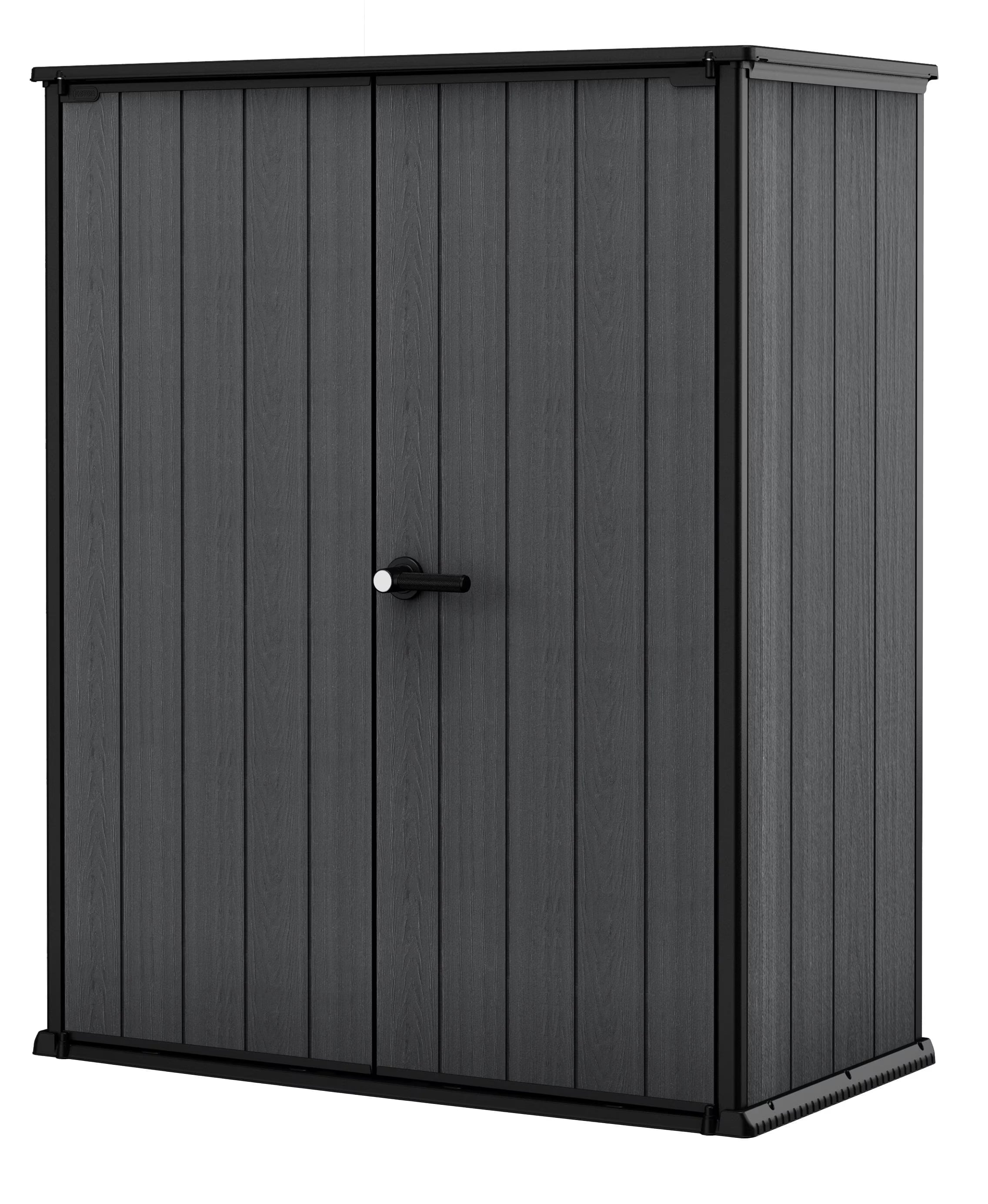 Cortina Alto Vertical Durable Resin Outdoor Storage Shed with Heavy Duty Floor and Locking Latch Double Doors, Graphite