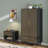 Armoire Wardrobe Closet with 2 Doors, Wardrobe Cabinet with Hanging Rod and Drawers, Wooden Closet for Bedroom, White