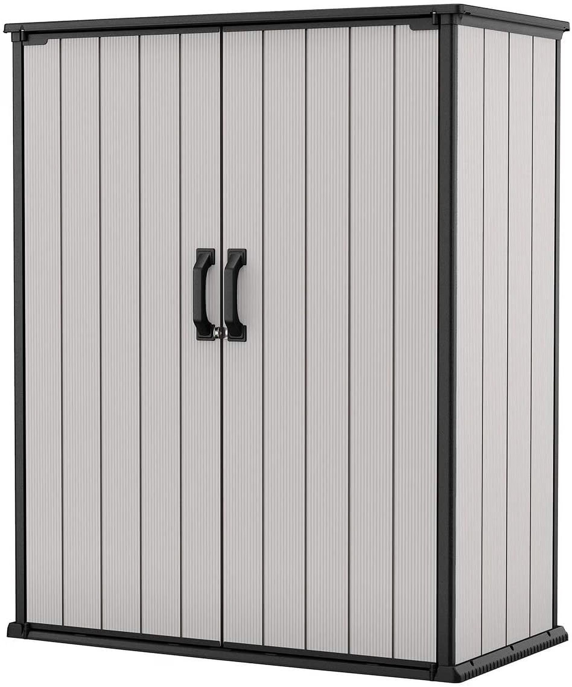Premier Tall Vertical Durable Resin Outdoor Storage Shed With Floor and Locking Double Doors, Grey