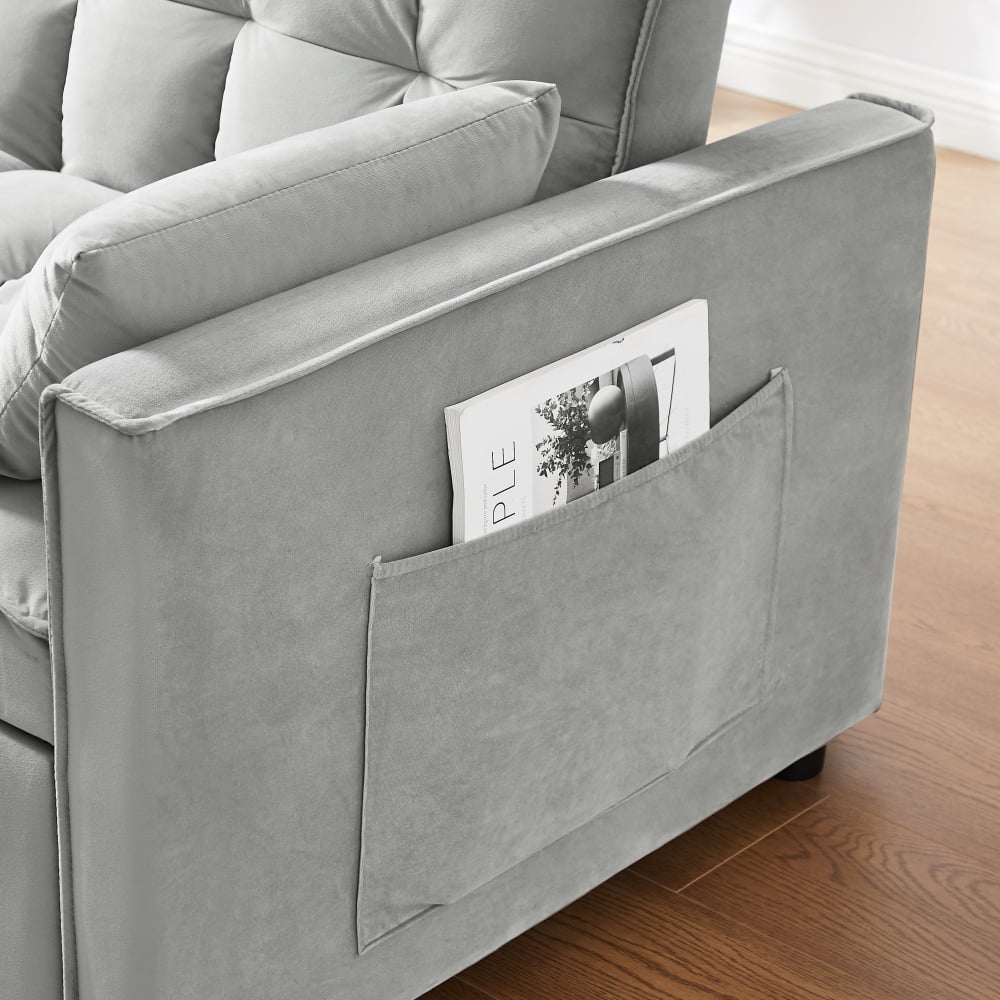 Convertible Sofa Bed,3-in-1 Sleeper Sofa with Pull Out Bed,Velvet Highly Elastic Sponge Futon Couch Loveseat with Adjustable Backrest and 2 Pillows for Living Room,Gray