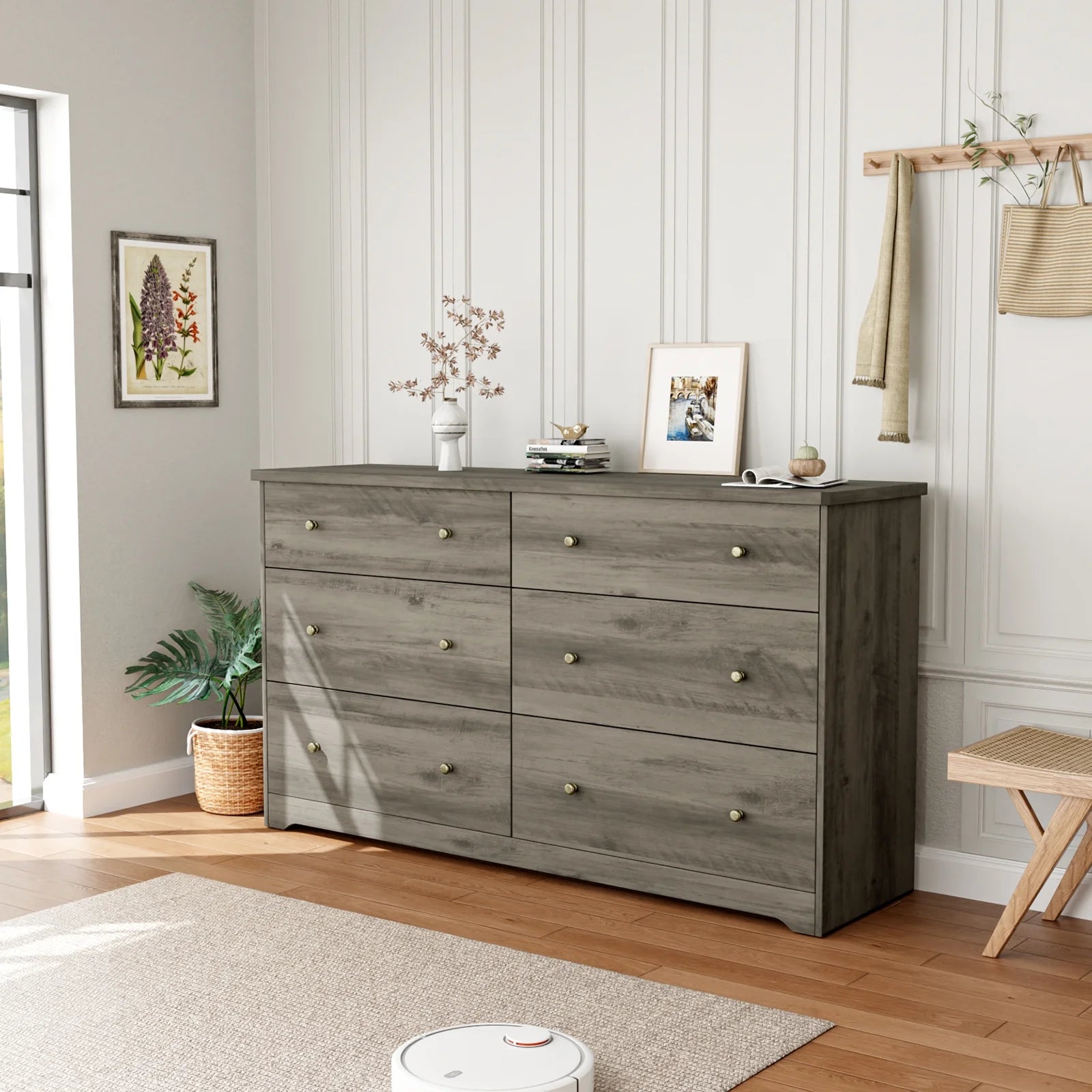 Ktaxon 6 Drawer Double Dresser Wood Dresser Storage Cabinet Drawer Organizer Chest Of Drawers, White