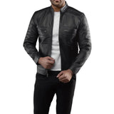 Men's Real Sheepskin Black Cafe Racer Leather Jacket