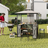 Costway 3 PCS Patio Bar Set with Tempered Glass Bar Table Metal Storage Shelves for Garden Grey