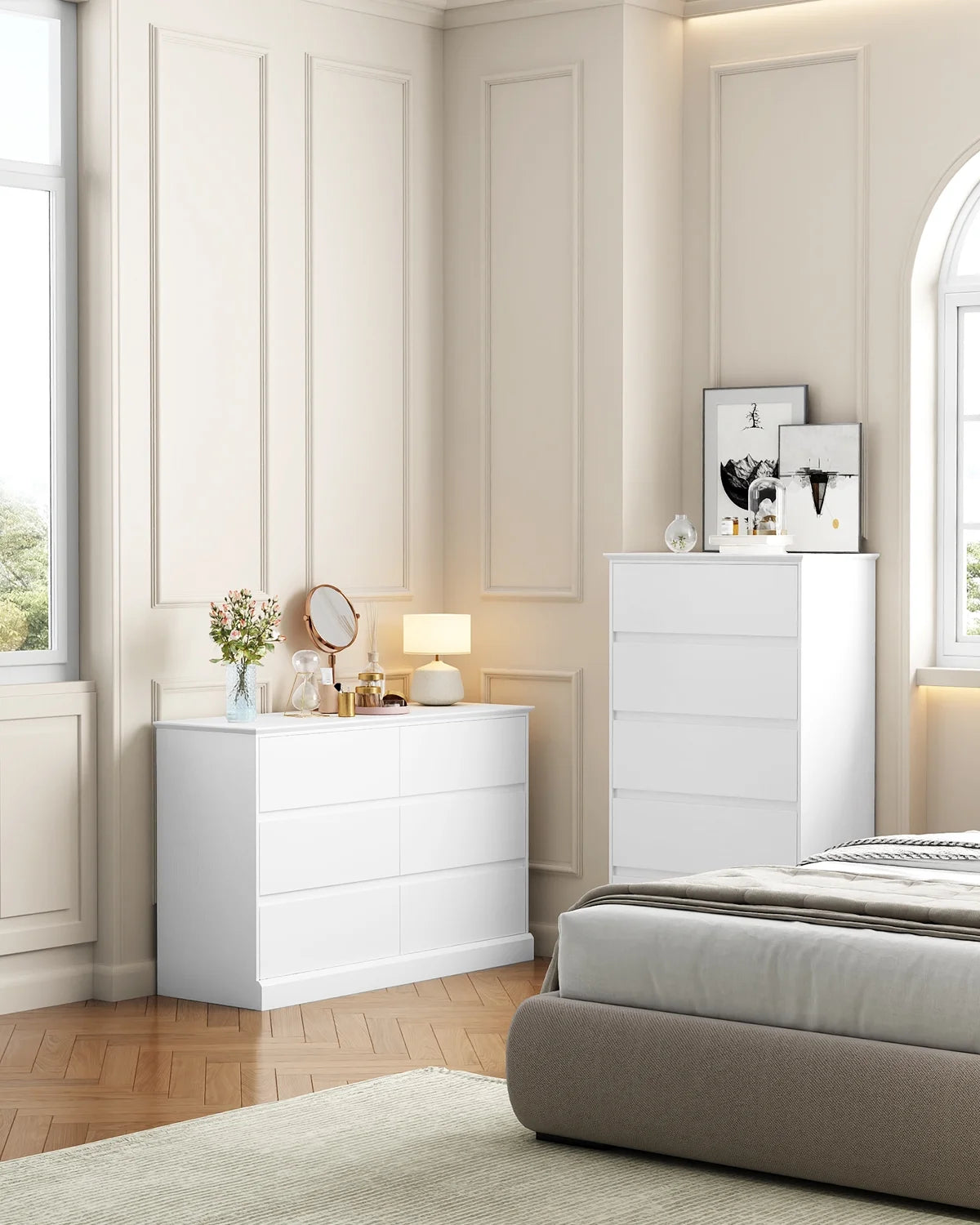 White Dressers Bedroom Dresser 6 Drawer Storage Chest of Drawers Double Dresser Storage Side Cabinet Room Furniture for Bedroom Living Room