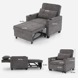 Convertible Futon Sofa Bed, 3-in-1 Multi-Functional Sleeper Chair Bed with USB Ports, Adjustable Backrest Recliner,for Living Room Bedroom Small Space, Tech Cloth, Dark Grey