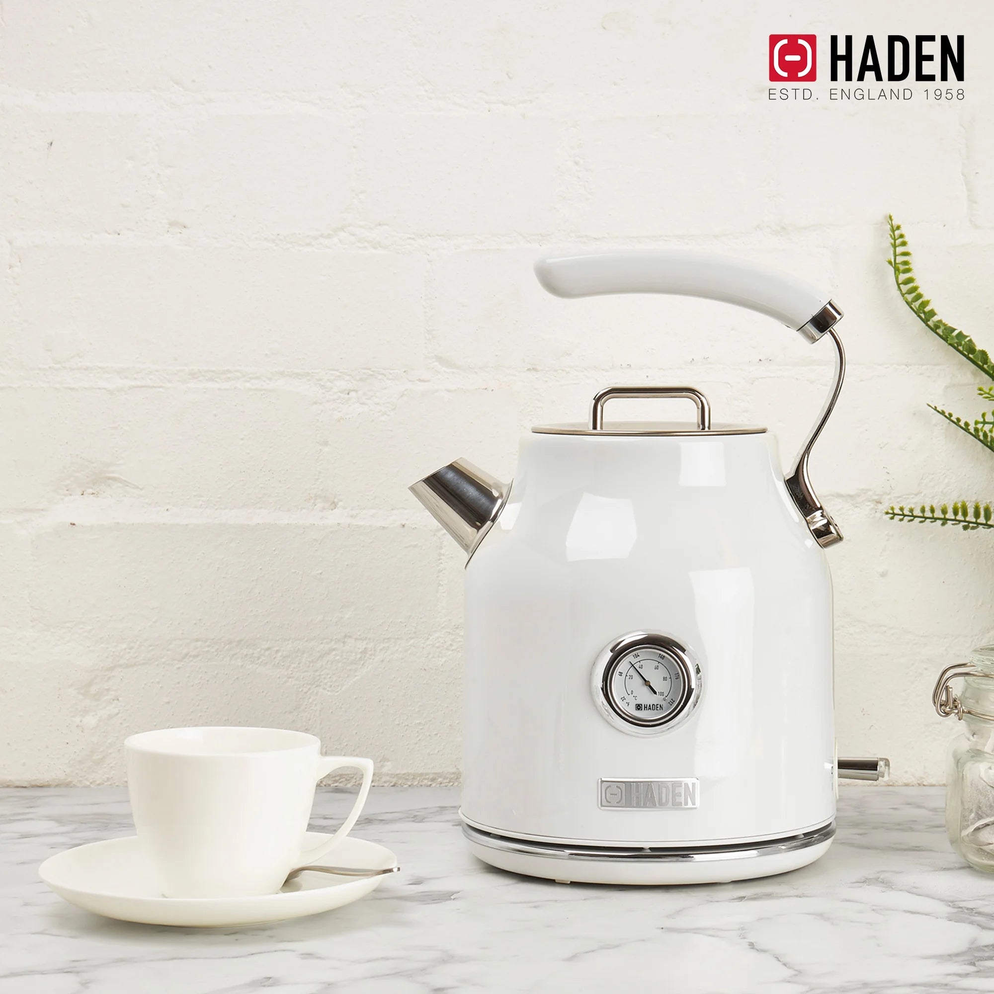 Haden Dorset 1.7 Liter Electric Water Kettle with Base, Putty & Chrome