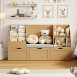 Homfa Kids Bookshelf with Reading Nook & 3 Movable Drawers, 2 Cube Bookcase with 4-Tier Book Racks, Toy Storage Organizer for Playroom Bedroom, White