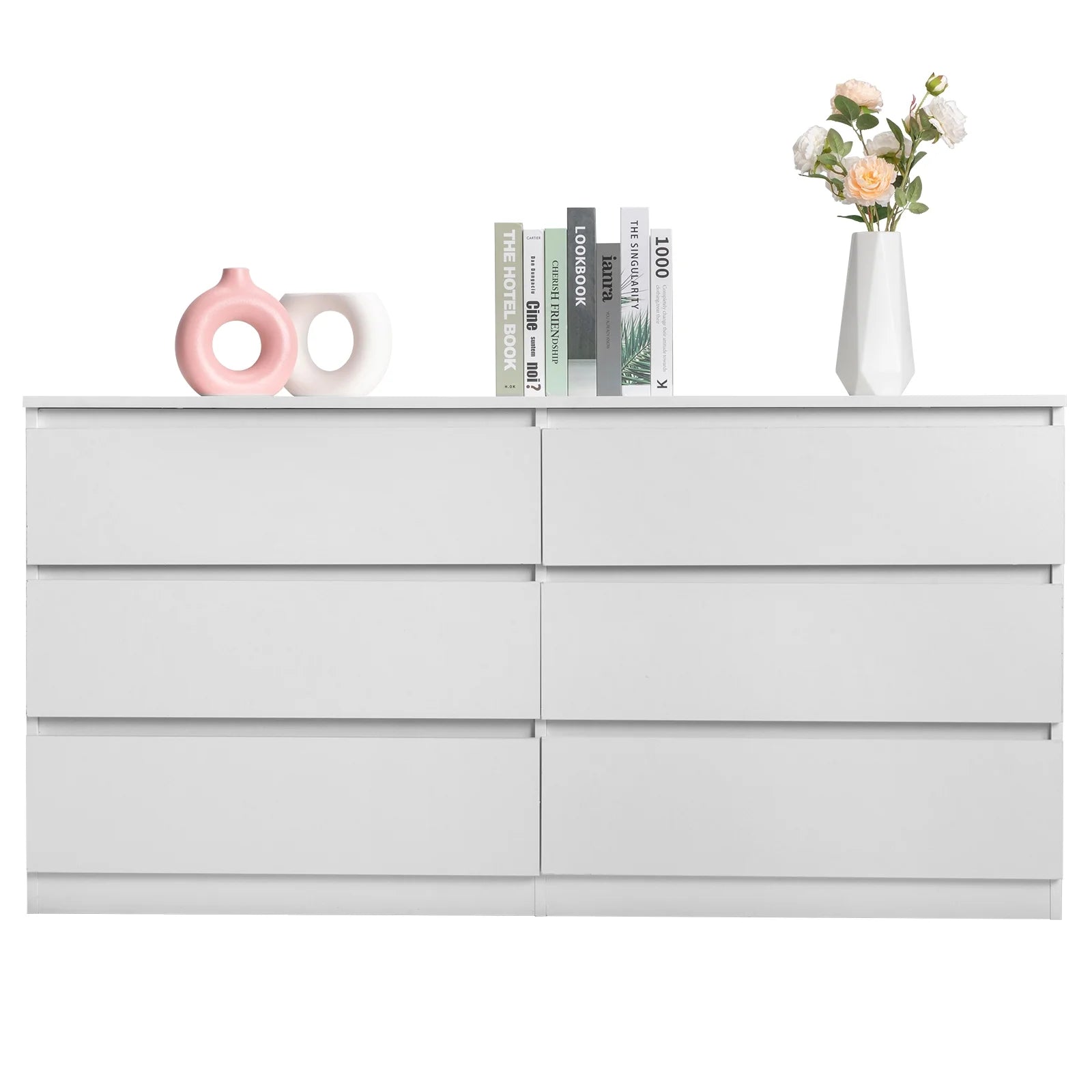 Ktaxon 6 Drawer Double Dresser Wood Dresser Storage Cabinet Drawer Organizer Chest Of Drawers, White