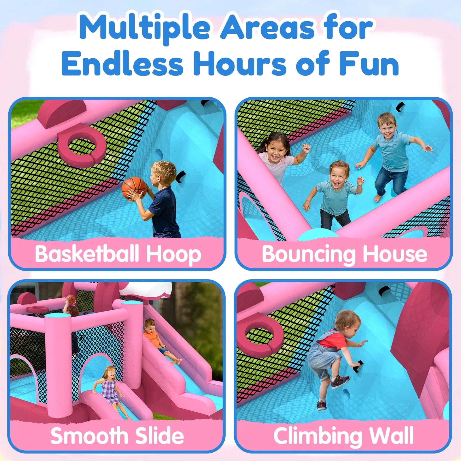 Mukidy 114''x 114'' x 92.5'' Inflatable Bounce Houses for Kids 3-10 with Blower Double Slide and Ball Pit/Indoor Bouncy House, PVC, Child, Teen, Toddler��Blue