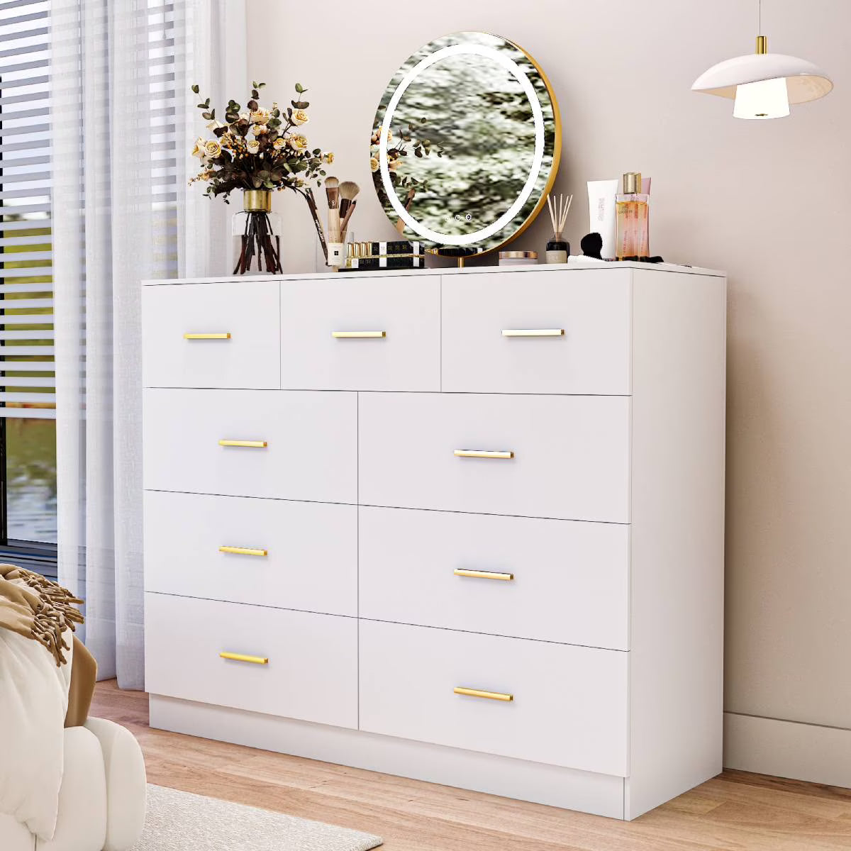 Ktaxon 6 Drawer Double Dresser Wood Dresser Storage Cabinet Drawer Organizer Chest Of Drawers, White