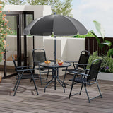 6 Pieces Outdoor Dining Set With Umbrella, Patio Table and 4 Folding Chairs With Umbrella, Garden Patio Furniture Set With Umbrellas, Tempered Glass Top Dining Table