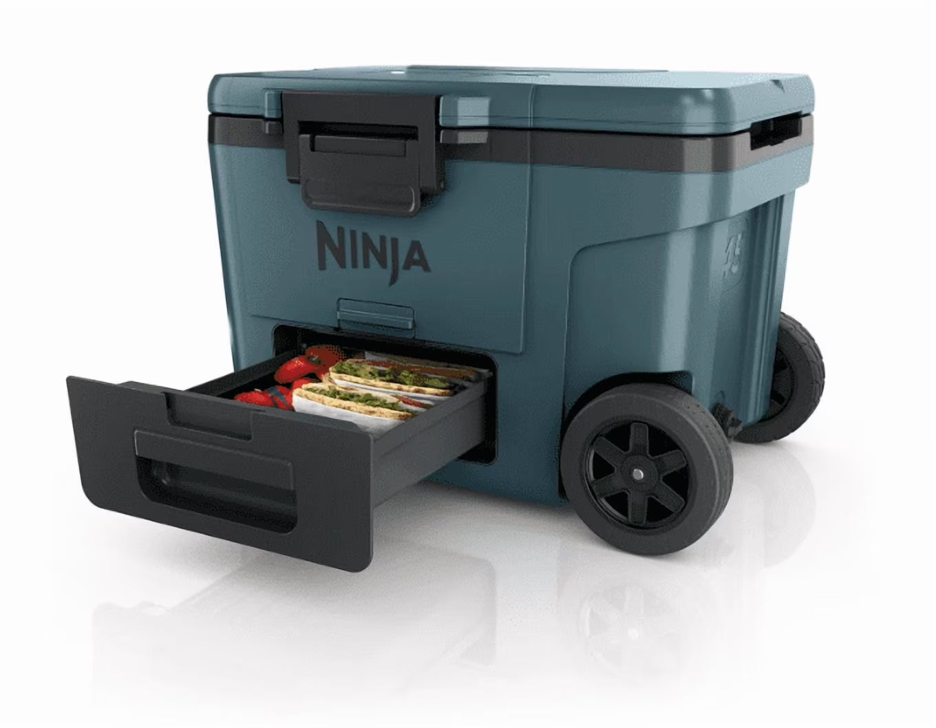 Cooler | FrostVault 45QT Cooler with Wheels | Insulated with Temp Dry Storage Drawer | Keeps Ice Cold for Days | for The Beach, Camping, Picnics & More | Ocean Blue | FB245AOB