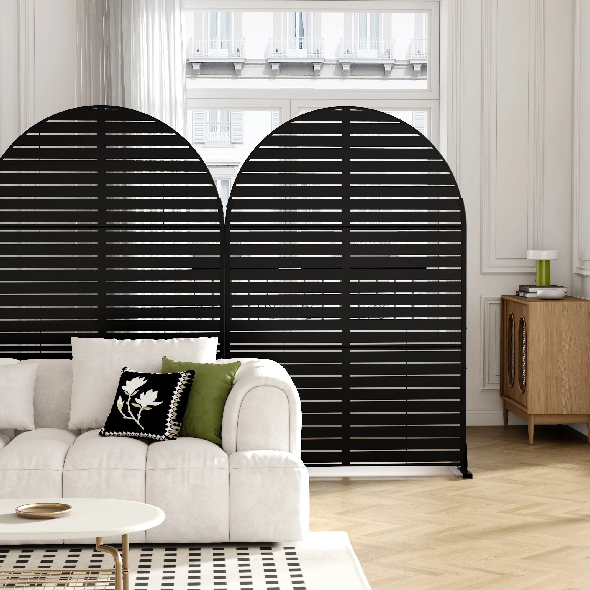 MAYEERTY 72*47" Outdoor Black Metal Privacy Panel Screen for Patio, Classic Louvered