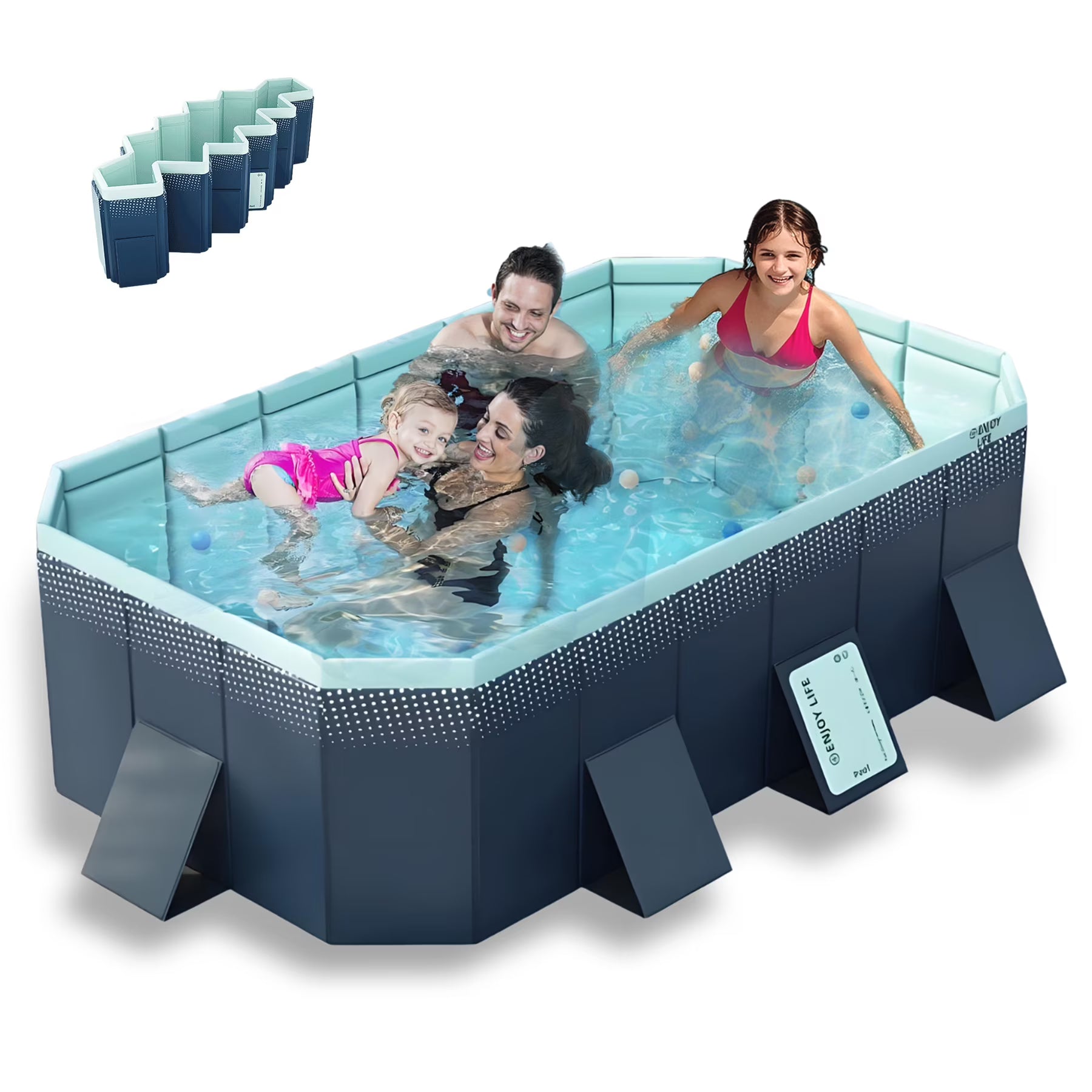 101"Foldable Swimming Pool for 1-6 People,Non-Inflatable Above Ground Garden Pool for Kids, Family(Blue)