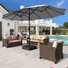 15ft Outdoor Patio Umbrella Extra-Large Double-Sided Garden Umbrella with Crank Handle and Base - Smoky Gray