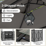 Costway 3 PCS Patio Bar Set with Tempered Glass Bar Table Metal Storage Shelves for Garden Grey