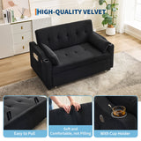 3 in 1 Convertible Sleeper Sofa Bed, Corduroy Futon Couches with Pull-Out Bed, Adjustable Backrest, Charging Port & Side Pockets, Modern Upholstered Sofa for Living Room, Guest Room