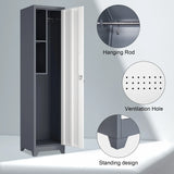Marcree Slim Broom Storage Cabinet, Metal Cabinet with Shelves and Hanging Rod, 65" Utility Storage Cabinet with Locking Door, Tall Cleaning Storage Cabinet for Kitchen, Pantry, Office, Shop, Garage