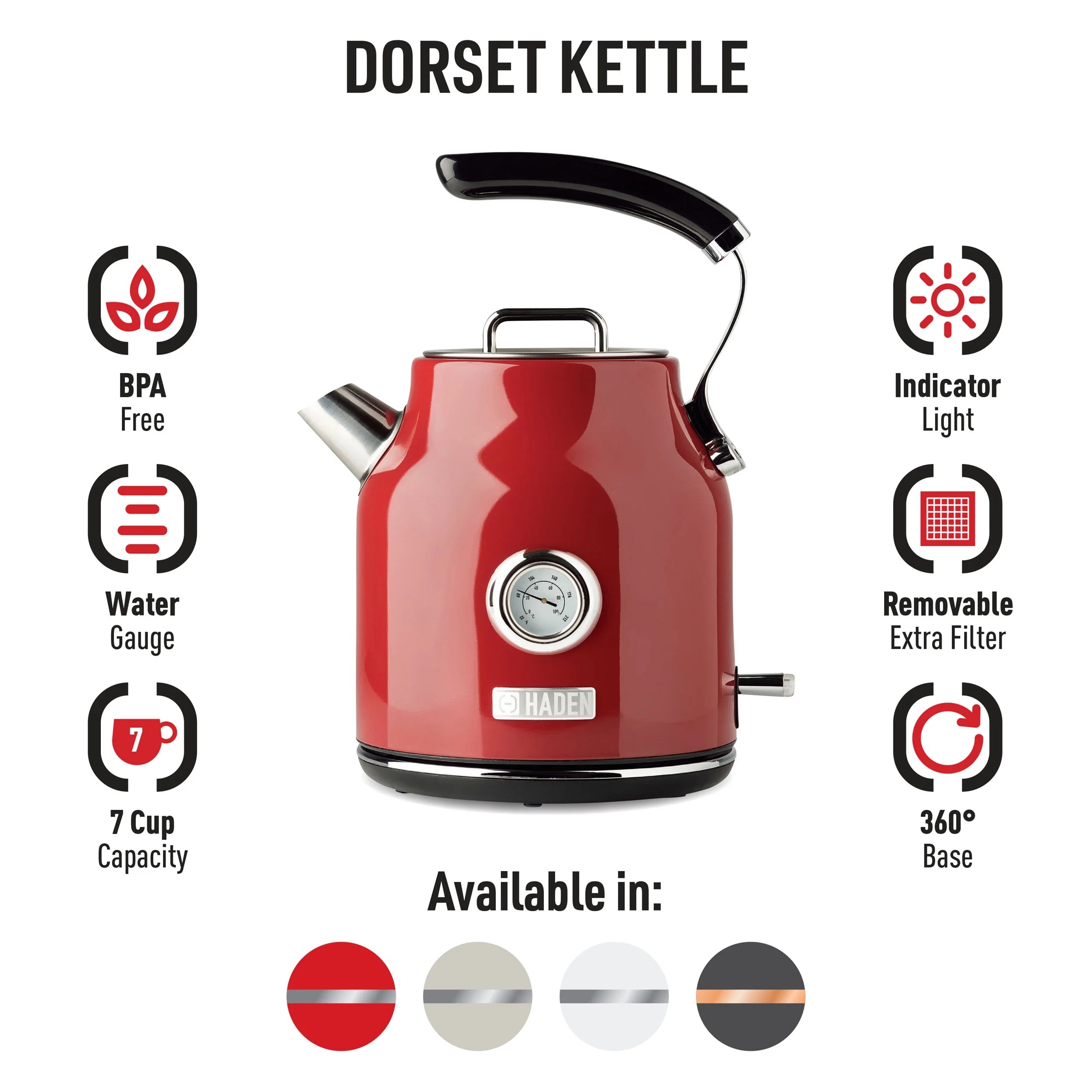 Haden Dorset 1.7 Liter Electric Water Kettle with Base, Putty & Chrome