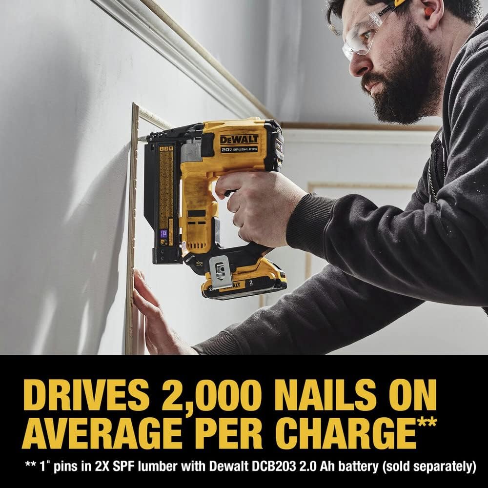 DeWalt DCN623D1 20-Volt MAX Atomic Compact Cordless Pin Nailer Kit, Brushless Motor, 23 Gauge, Battery - Quantity 1