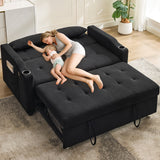 3 in 1 Convertible Sleeper Sofa Bed, Corduroy Futon Couches with Pull-Out Bed, Adjustable Backrest, Charging Port & Side Pockets, Modern Upholstered Sofa for Living Room, Guest Room