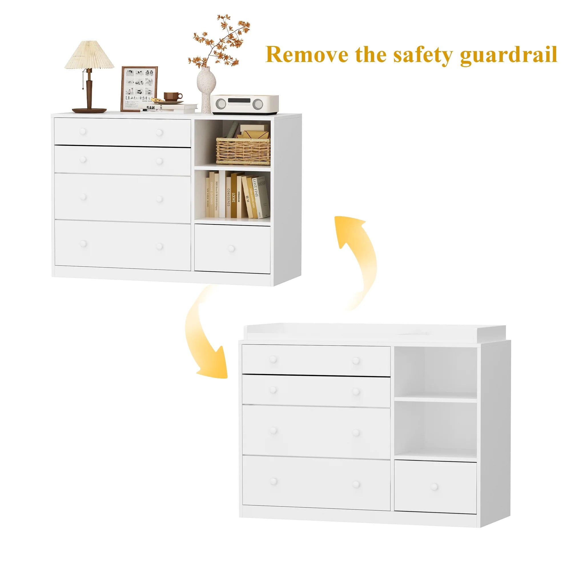 OXYLIFE 45" Baby Nursery Changing Table Dresser with 4 Drawers and Shelf for Nursery Room, White