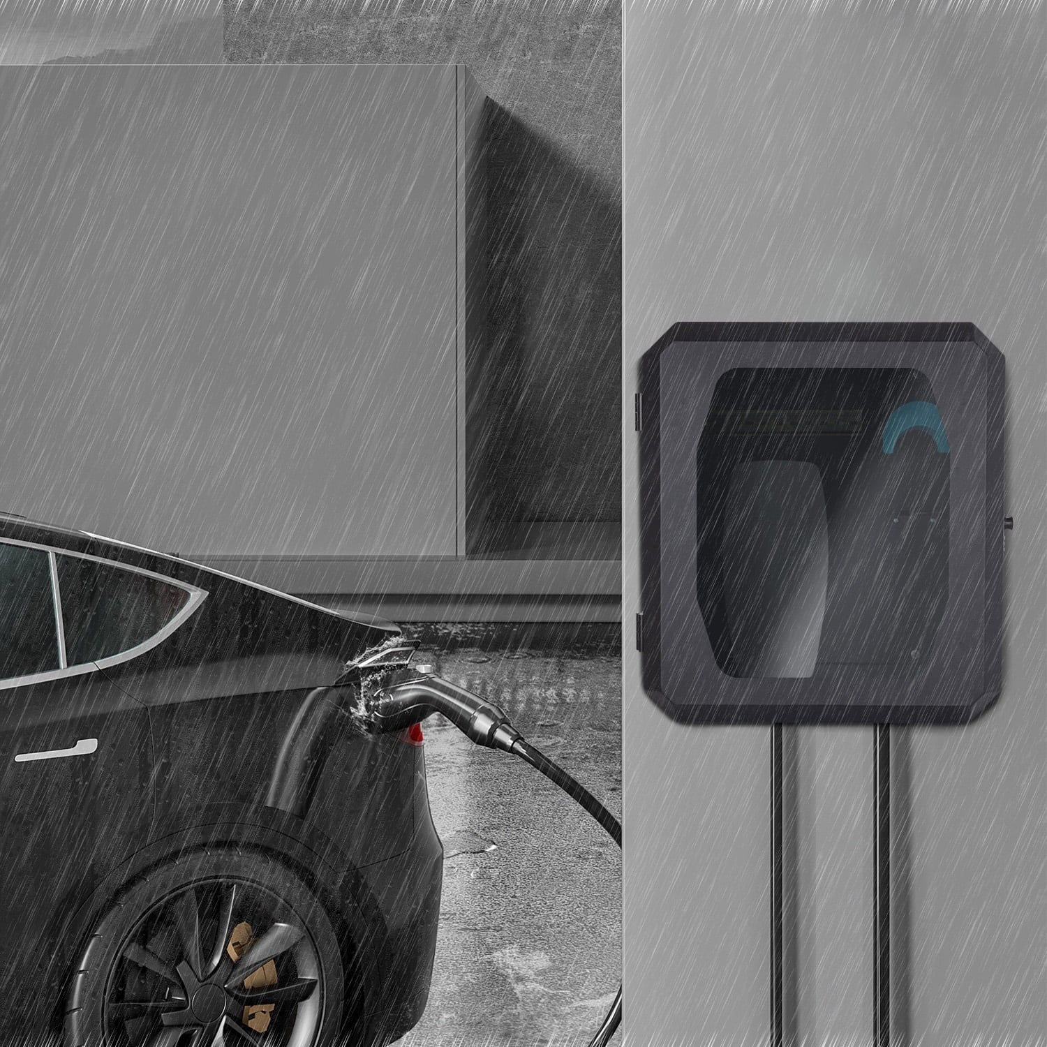 Wall-Mounted Charging Station Box for EV Car Charger Including Tesla Indoor/Outdoor WCharging Station Box (Dark Black)
