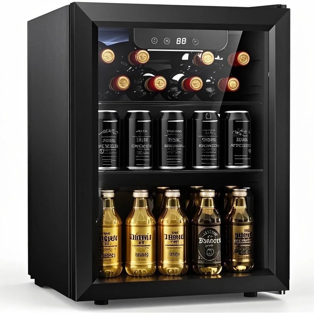 Auseo 126 Can Beverage Refrigerator and Cooler with Glass Door for Home/Office/Bar-Black
