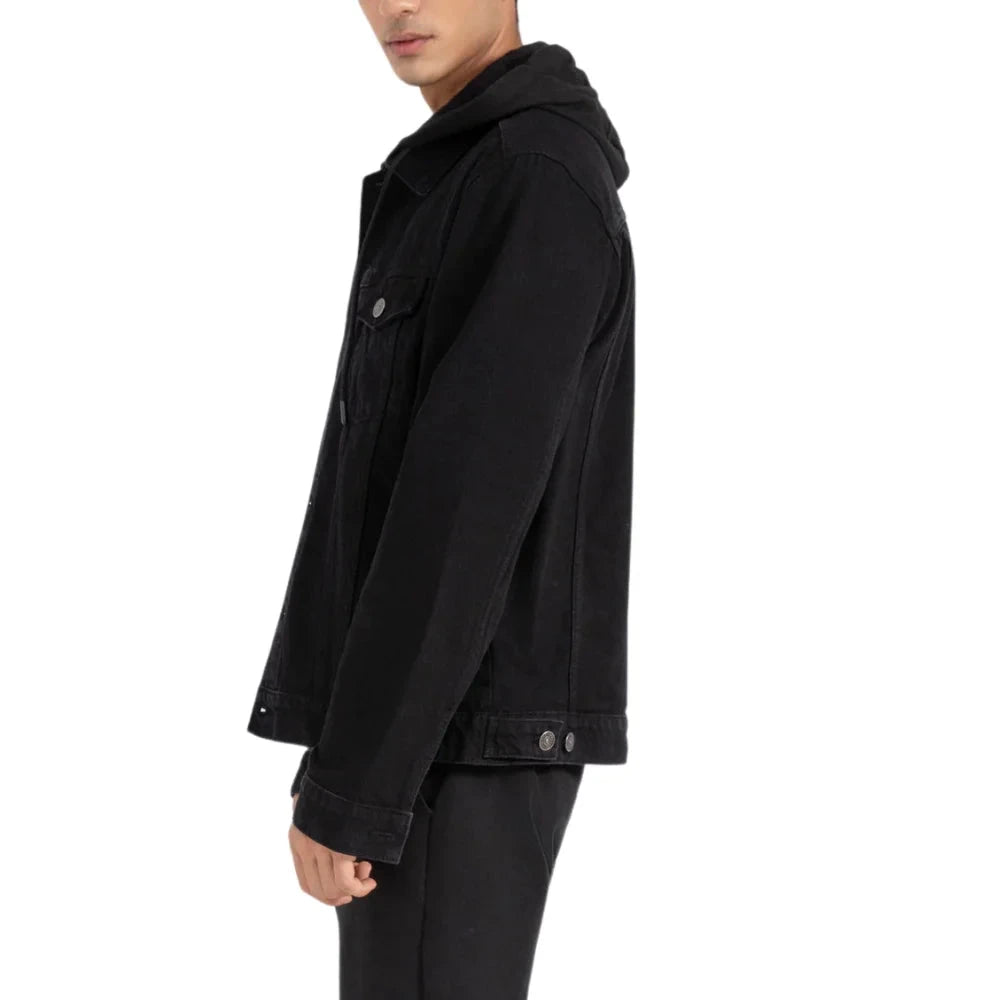 Men's Black Hooded Denim Jacket