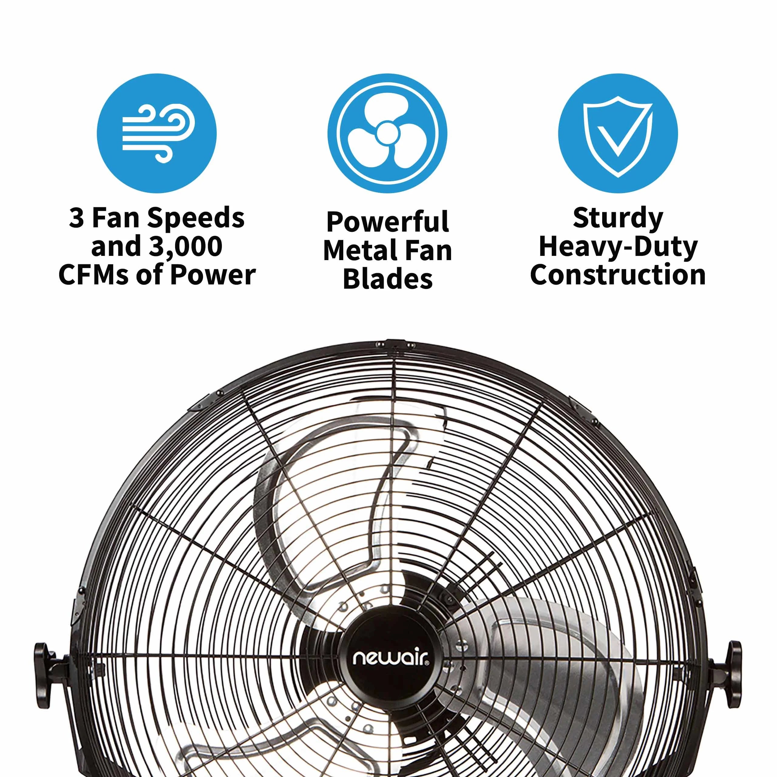 Newair 18" High-Velocity Industrial Floor Fan, Heavy Duty Metal Fan, Adjustable Tilt and 3 Speeds up to 4012 CFM, Rotatory Switch
