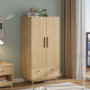 Armoire Wardrobe Closet with 2 Doors, Wardrobe Cabinet with Hanging Rod and Drawers, Wooden Closet for Bedroom, White