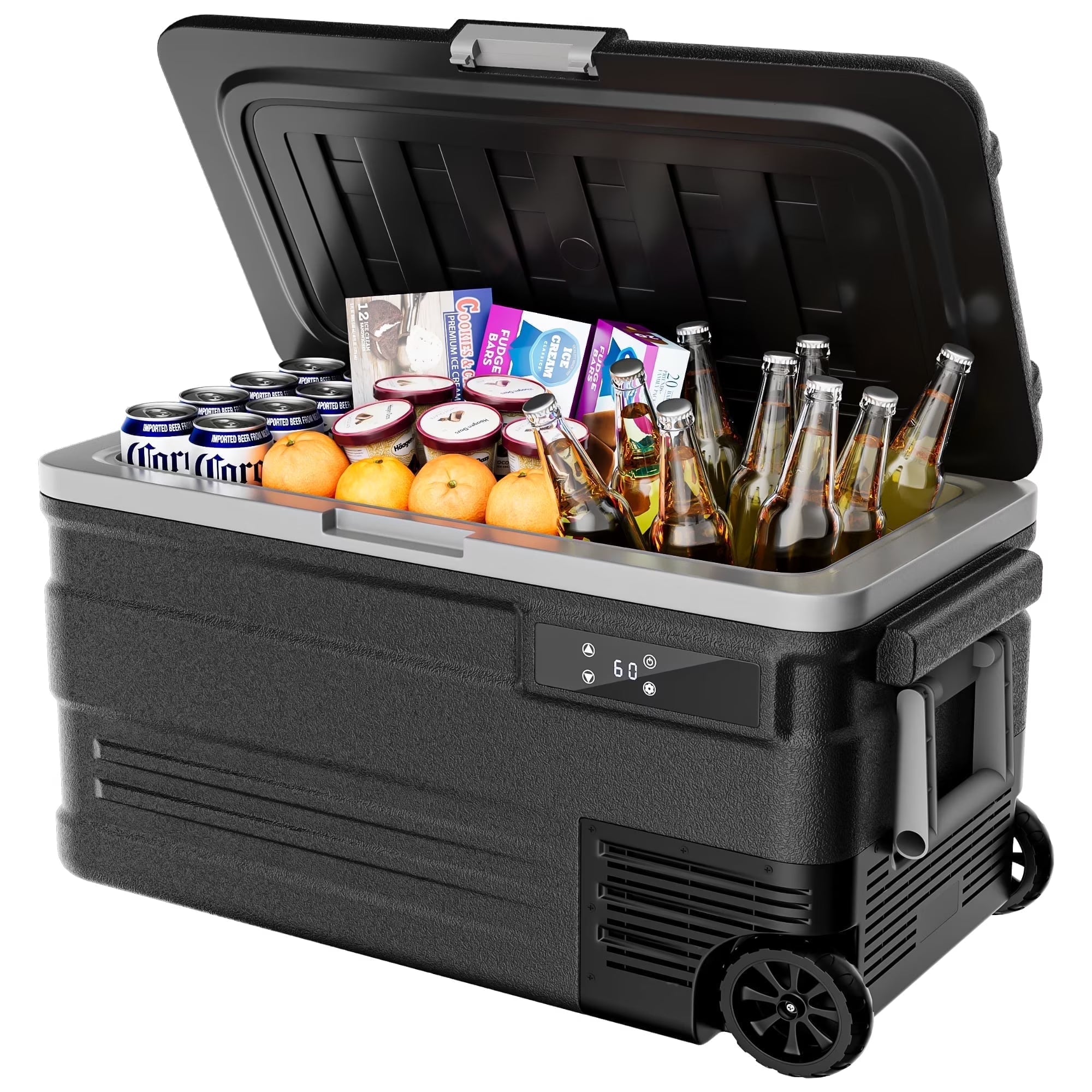 12 Volt Car Refrigerator, 80QT(75L) Portable RV Car Fridge with Wheels, 0℉~68℉, 12/24V DC & 110-240V AC, Black