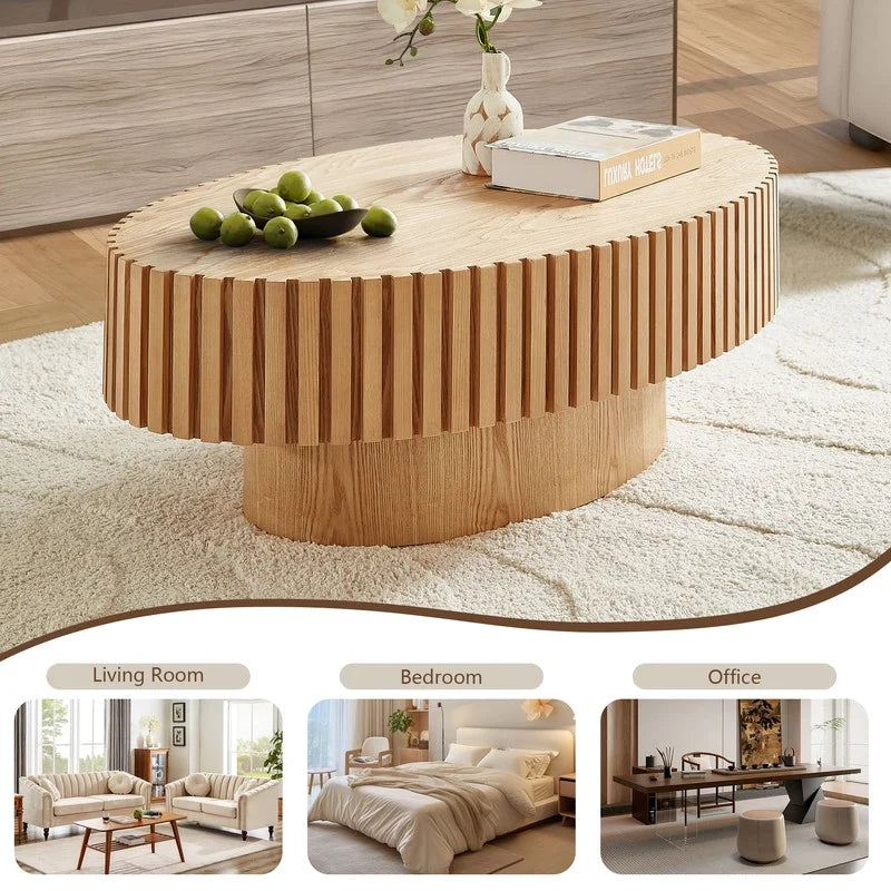 FFH 43.7 inch Oval Coffee Table for Living Room,Handcraft Rustic Corner Coffee Table Nature Wood Relief Sturdy Pedestal for Apartmen,Side Table Centre Table,Nature Wood