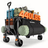 300L Foldable Wagon Cart with Wheels, 440lbs Heavy Duty Beach Wagon for Sand Sports Camping Grocery, Black & Gray