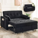 3 in 1 Convertible Sleeper Sofa Bed, Corduroy Futon Couches with Pull-Out Bed, Adjustable Backrest, Charging Port & Side Pockets, Modern Upholstered Sofa for Living Room, Guest Room