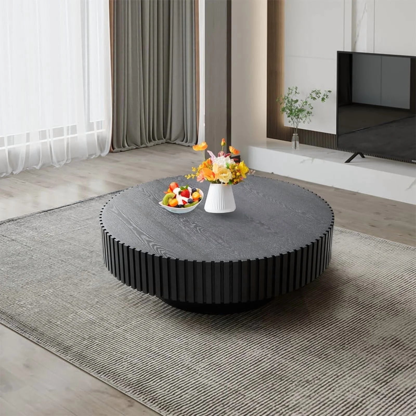 FFH 43.7 inch Oval Coffee Table for Living Room,Handcraft Rustic Corner Coffee Table Nature Wood Relief Sturdy Pedestal for Apartmen,Side Table Centre Table,Nature Wood