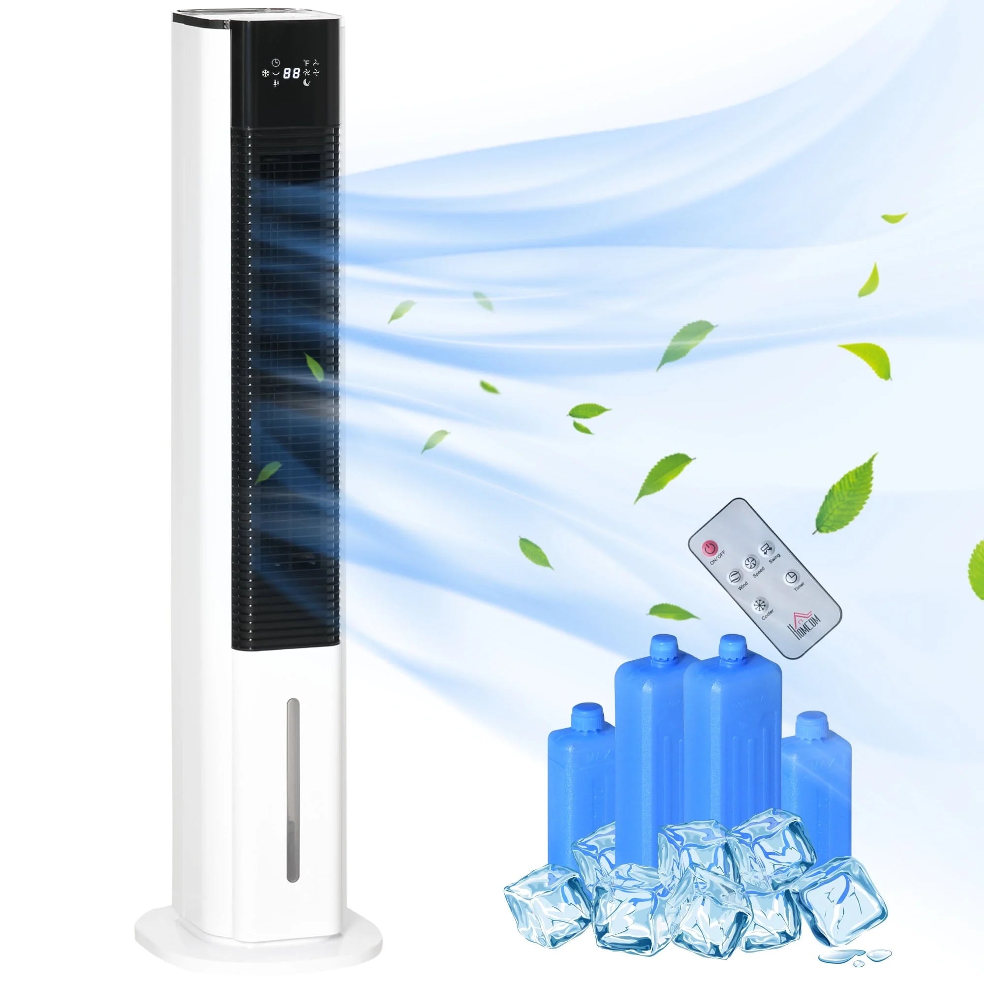 42" Portable Evaporative Air Cooler, 3-In-1 Ice Cooling Fan Humidifier with Remote, Timer, Oscillating, LED Display, and 1.6 Gal Water Tank, White