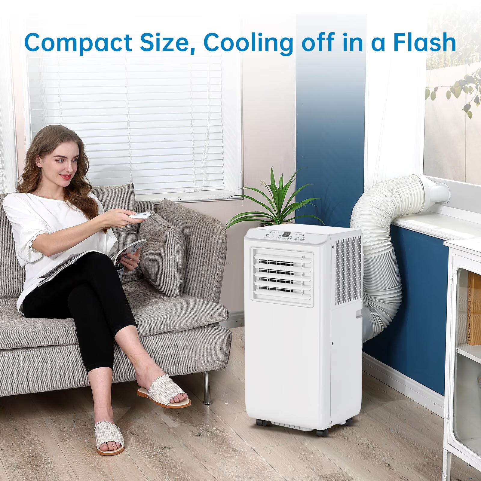 Portable Air Conditioners 8000BTU, Air Conditioners 3-in-1 Cools up to 350 Sq. Ft, Indoor Standing AC Unit w/Dehumidifier, Window Kit, White