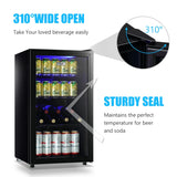 WANAI Compact Beverage Refrigerator, 100 Can Capacity, Glass Door, Black Stainless Steel