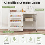 Costway Folding Sewing Table Rolling Craft Station with 3 Storage Bins & Charging Station White+natural