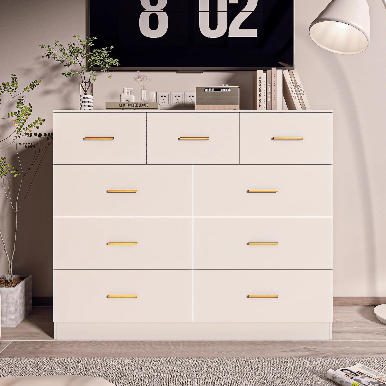 Ktaxon 6 Drawer Double Dresser Wood Dresser Storage Cabinet Drawer Organizer Chest Of Drawers, White