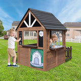 COCLUB Outdoor Playhouse, Wooden Playhouse for Kids Toddlers, Large Kids Playhouse with Bench/Fence/Kitchen/Door Nameplate/Pretend Phone, Girls Boys Outdoor Toy Gift for Ages 3+, (62.99"W* 67.32"L)