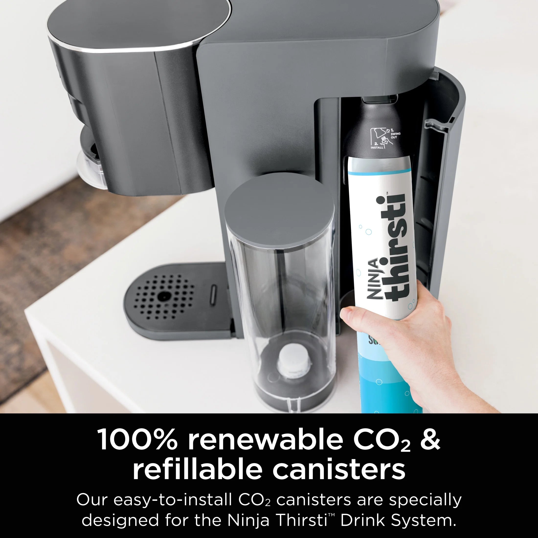 Ninja Thirsti Drink Maker, Still, Sparkling Custom Drink Kit, with CO2 Canister, Flavors, and 48 oz Reservoir