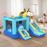 Mukidy 114''x 114'' x 92.5'' Inflatable Bounce Houses for Kids 3-10 with Blower Double Slide and Ball Pit/Indoor Bouncy House, PVC, Child, Teen, Toddler��Blue