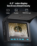VEVOR Sewer Camera, 98 ft/30m, 4.3" Drain Inspection Camera, IP68 Waterproof Snake Plumbing Camera with Lights - 6 Adjustable LEDs, 4500mAh Battery & 16GB Card for Sewer Line Duct Pipes