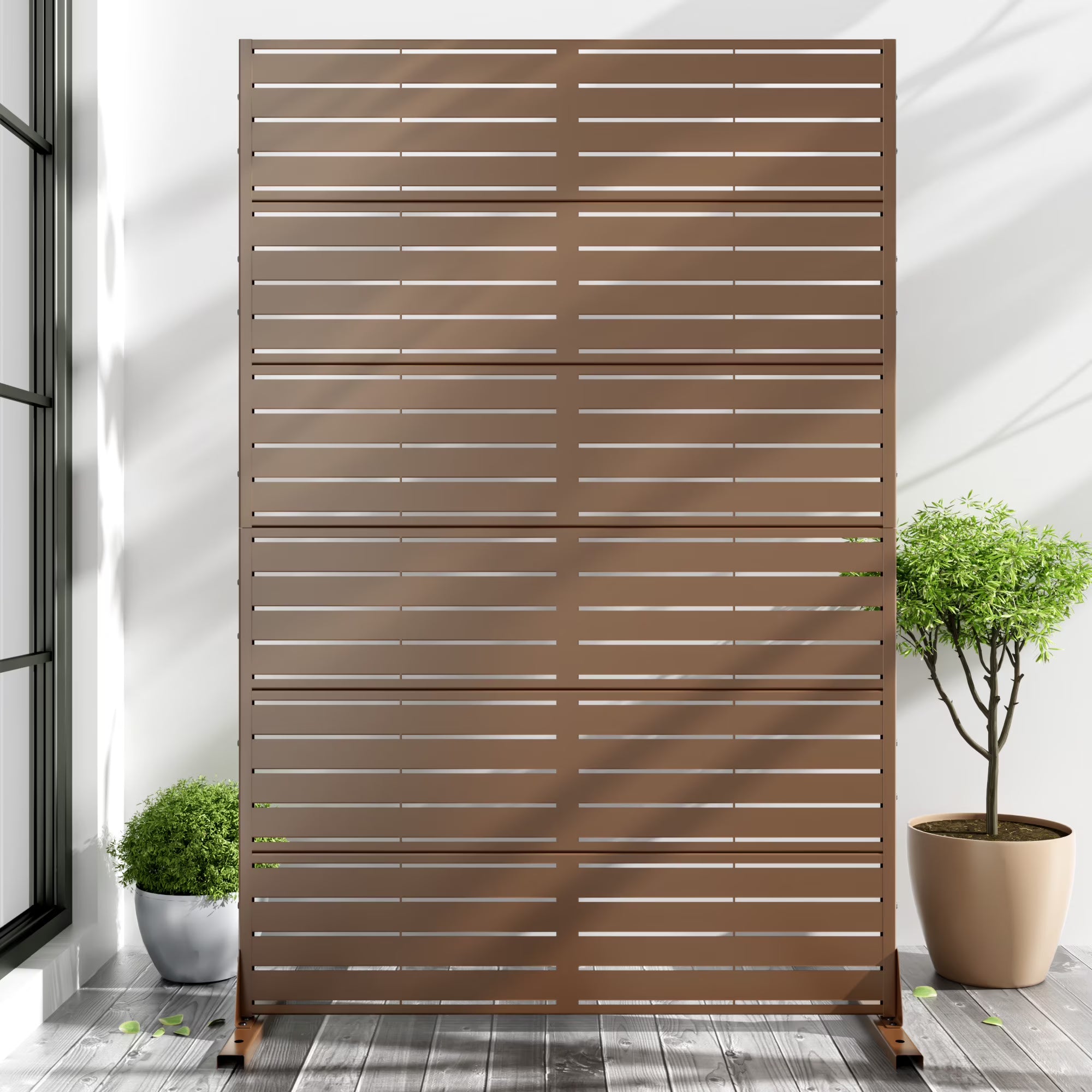 MAYEERTY 72*47" Outdoor Black Metal Privacy Panel Screen for Patio, Classic Louvered