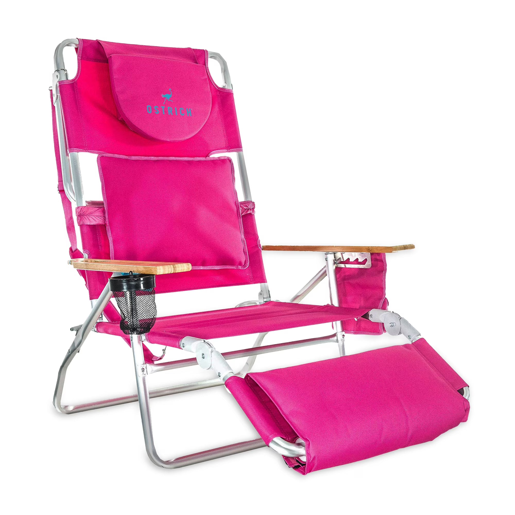 Deluxe 3N1 Lightweight Outdoor Beach Lounge Chair w/Footrest, Pink
