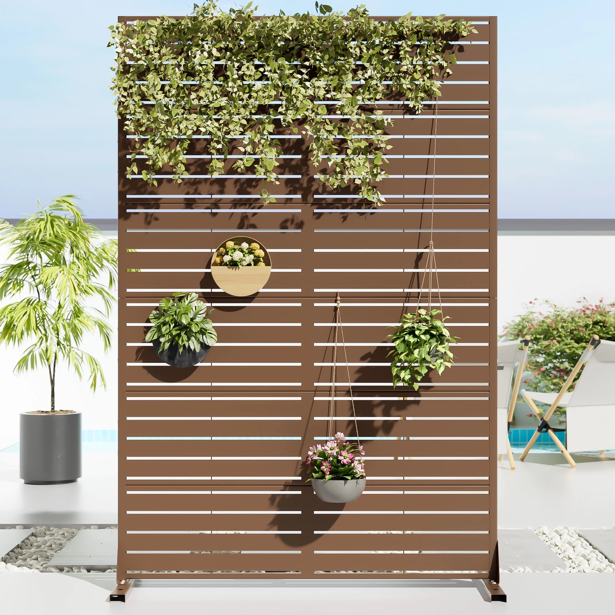 MAYEERTY 72*47" Outdoor Black Metal Privacy Panel Screen for Patio, Classic Louvered